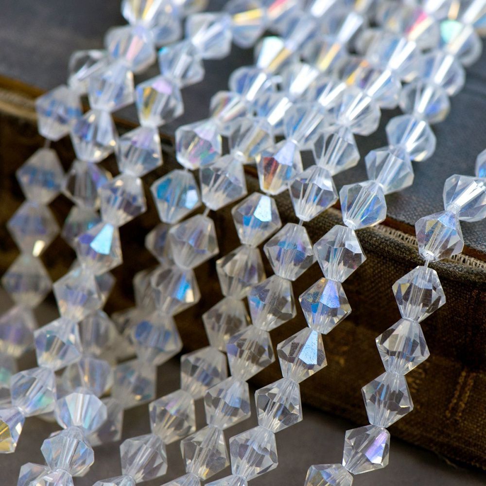 бусина, стекло биконус 8, цвет прозрачный/радужный, 8 мм