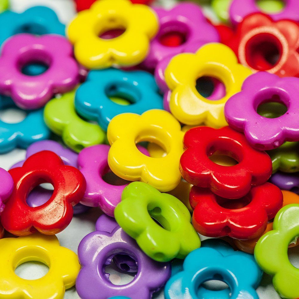 бусина, акрил "цветик", цветовой микс, 14x14x4 мм