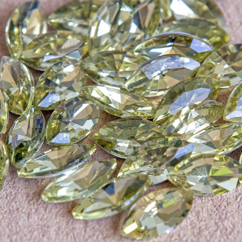 кабошон стекло кристалл, navette, цвет jonquil, 18х9 мм