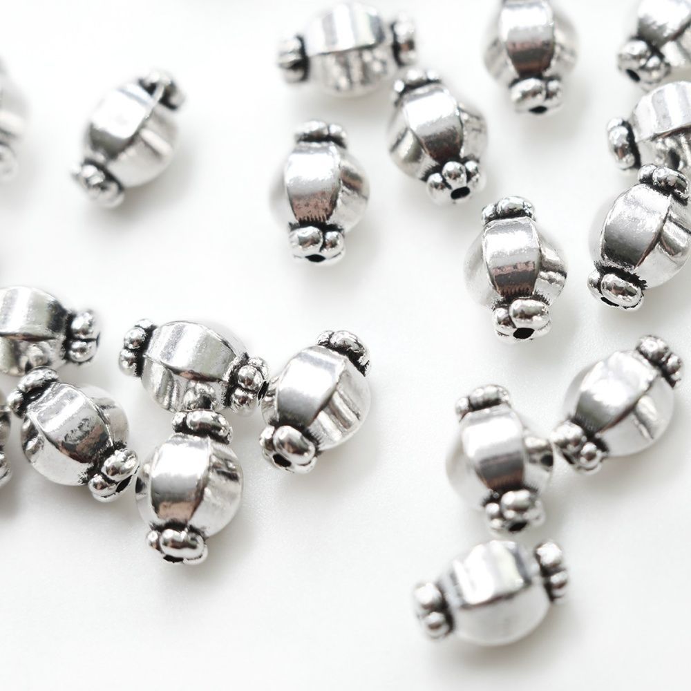 бусина, металл "бонбон", цвет античное серебро, 10х7 мм