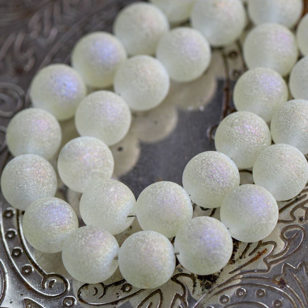 бусина, стекло "песок", цвет шампанское, 10 мм