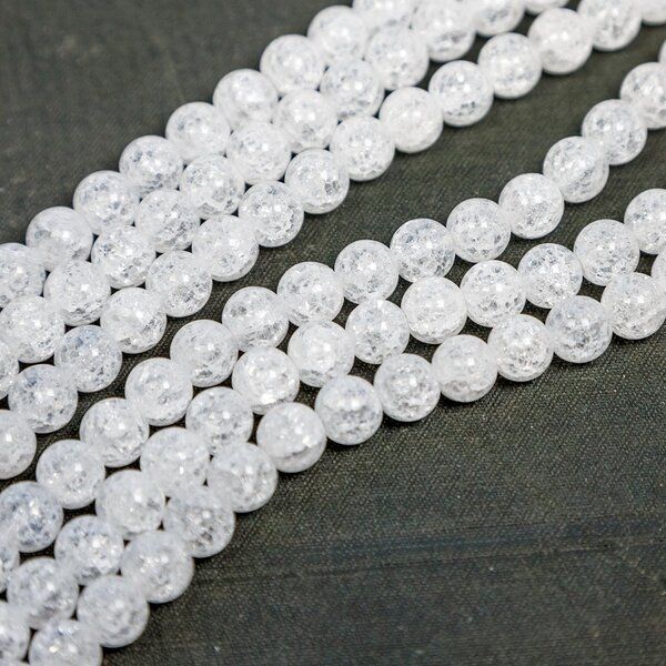 бусина, стекло "кракле", цвет молочный непрозрачный, 8 мм