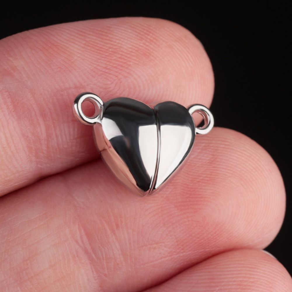 Замочки застежка магнитная "сердце", цвет платина, 10.5x16x7 мм