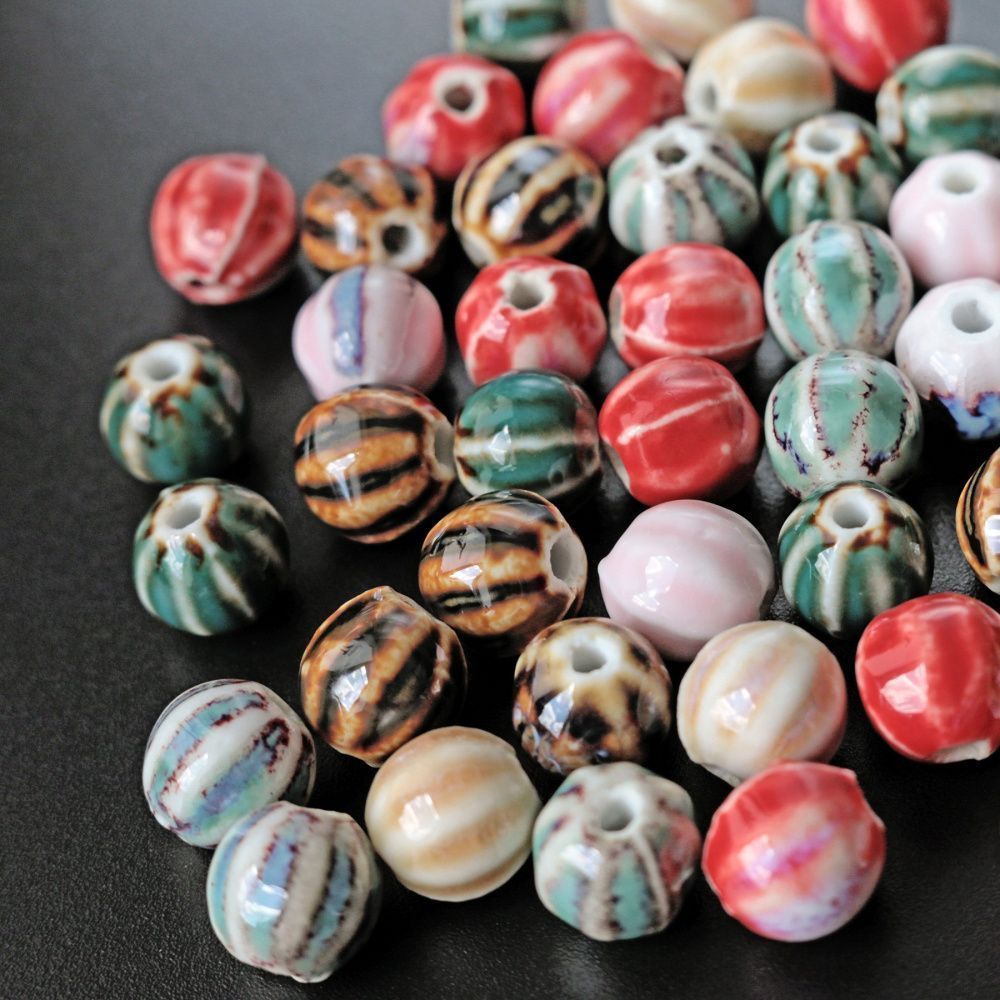 бусина, керамика "тыква-антик", цветовой микс, 12х11х10 мм