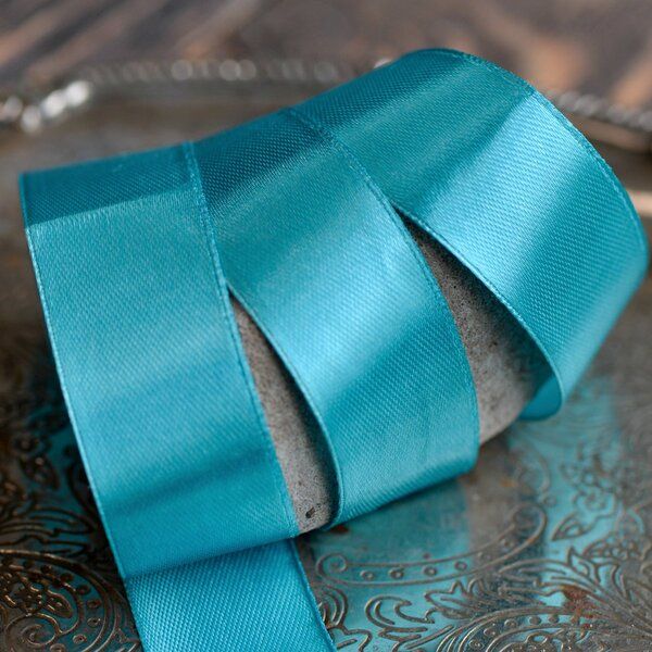 лента, атлас, цвет бирюзовый яркий, ширина 25 мм ленты