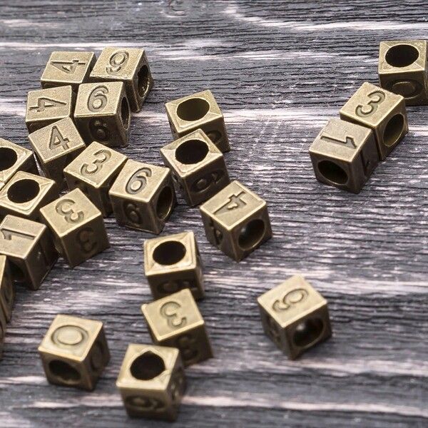 ес бусина металл "цифры", цвет античная бронза, 7х7х4 мм