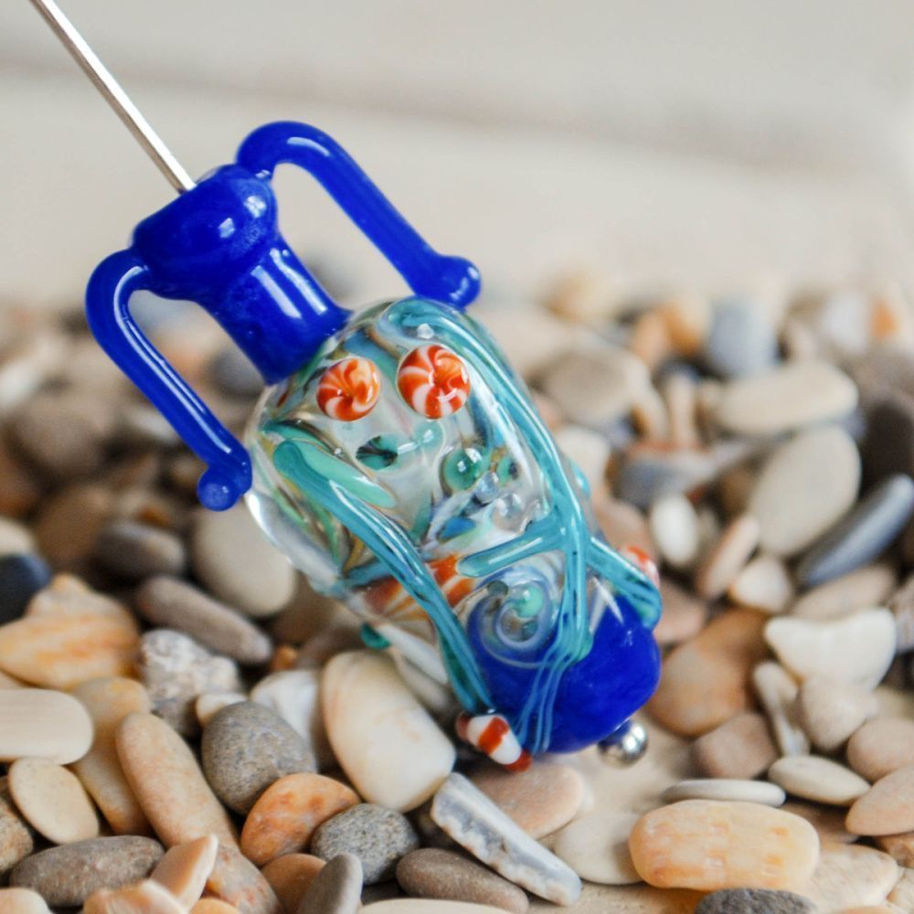 бусина, мурано "амфора-пляж", синий