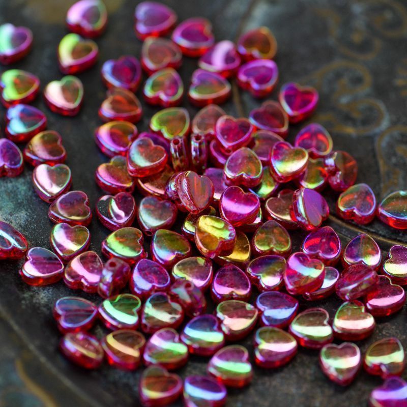 бусина, акрил "радужные сердечки", цвет красный ав, 8х8х3 мм