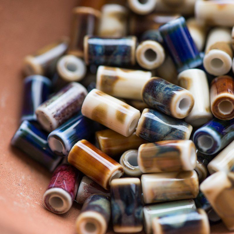 бусина, керамика "колонна-антик", цветовой микс, 10.5х6 мм