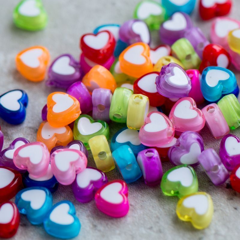 бусина, акрил "сердечки", цветовой микс, 8x7x4 мм