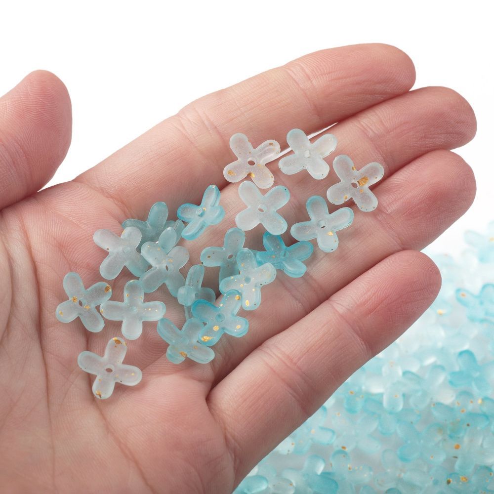 бусина, акрил "клематис", матовая, цвет аквамариновый, 11.5x11.5x3 мм