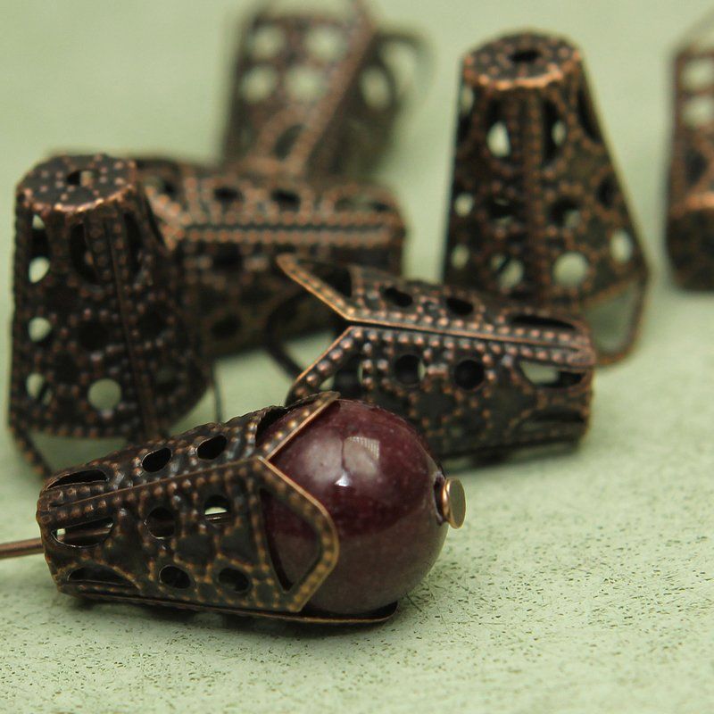 колпачок для бусин "ведерко", цвет красная медь, 16х10 мм