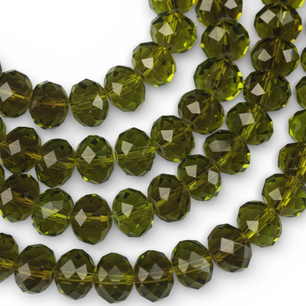 бусина, стекло абакус 8, граненая, цвет оливковый, 8х6 мм