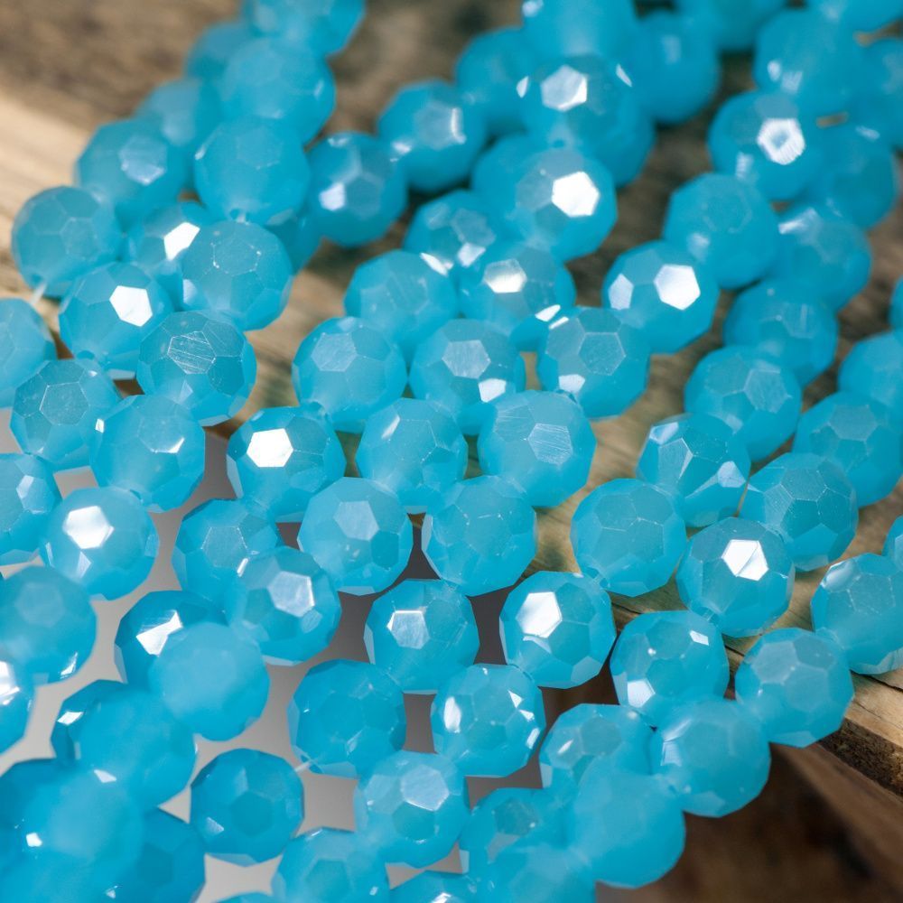 бусина, непрозрачная, граненая, стекло, цвет бирюзовый перламутровый, 8 мм