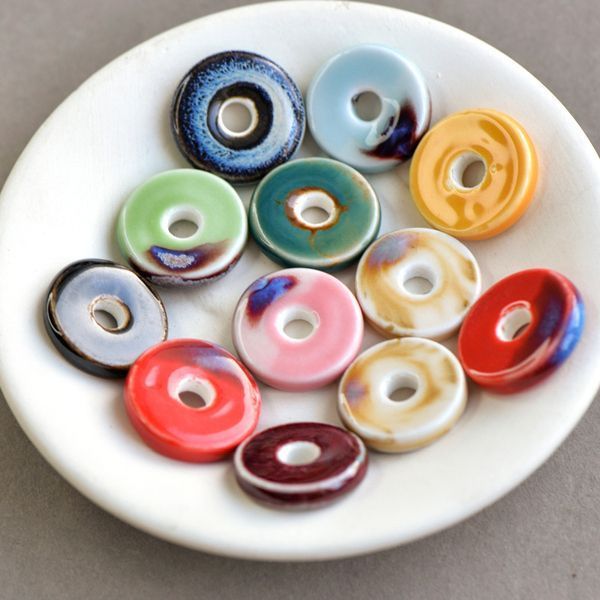бусина, керамика "донат-антик", цветовой микс, 21-22x6 мм