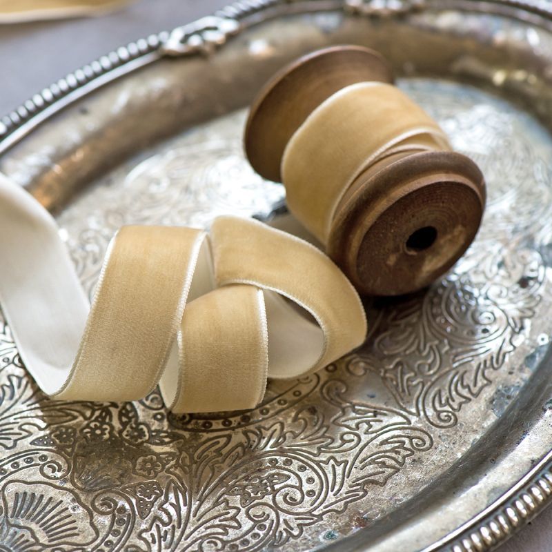 лента, бархат, цвет песочный, ширина 19 мм ленты