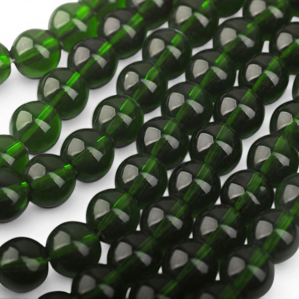 бусина, стекло 8, цвет зеленый темный, 8 мм