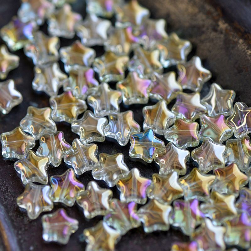 бусина "звездочка", стекло, цвет прозрачный/золотистый ав, 8x8.5x4 мм