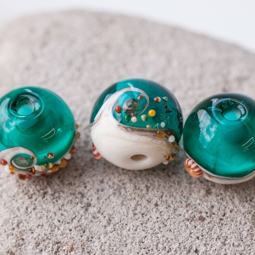 бусина, мурано "пляж бирюзовый", круглая,13x11 мм