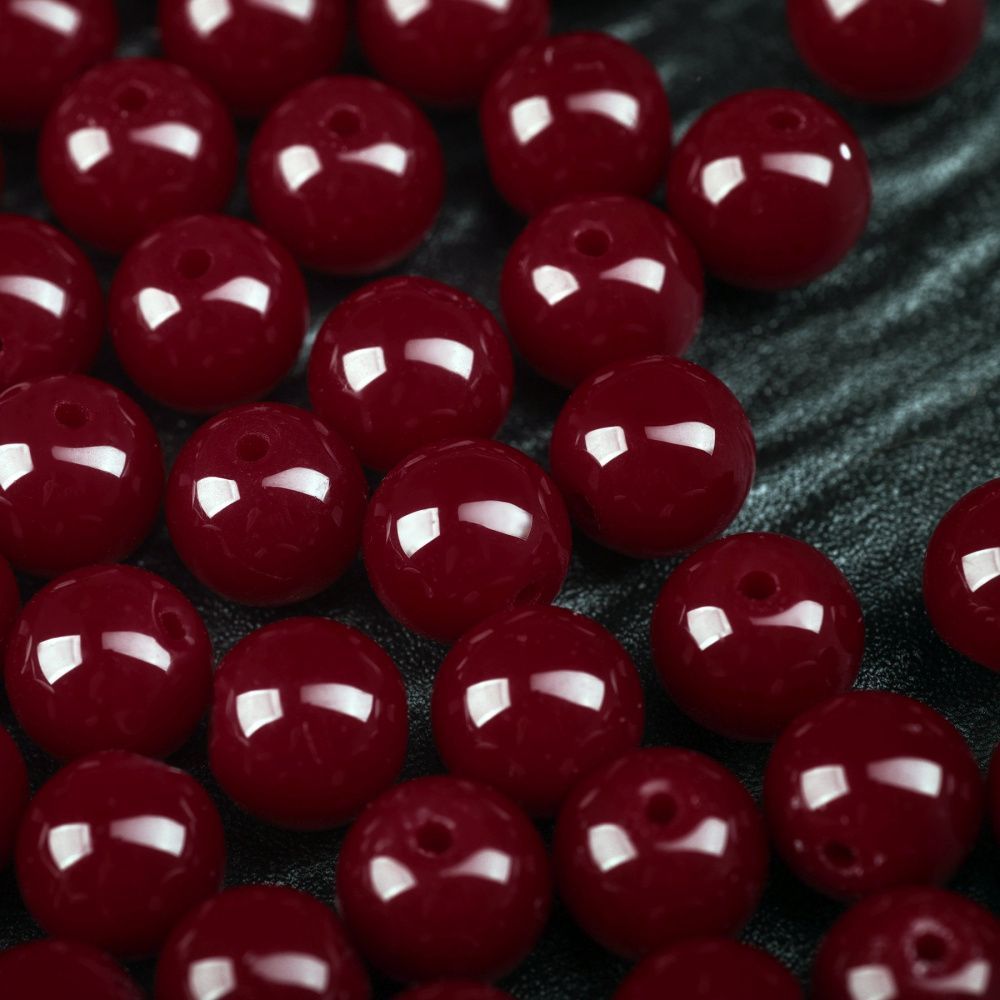 бусина, стекло 10, цвет темно-красный, 10 мм