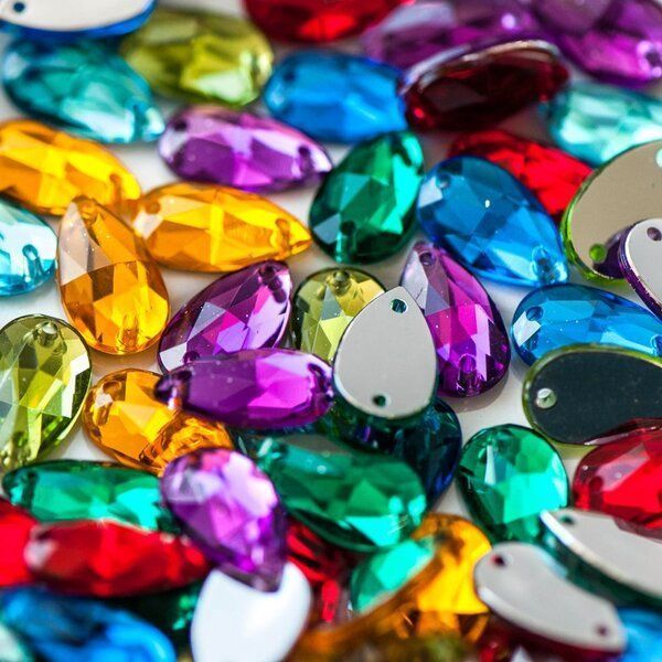 стразы пришивные "грани", акрил, каплевидные, цветовой микс, 13х8х3.5