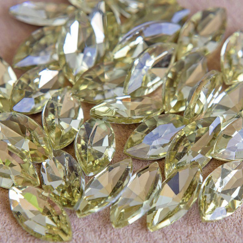 кабошон стекло кристалл, navette, цвет jonquil, 18х9 мм