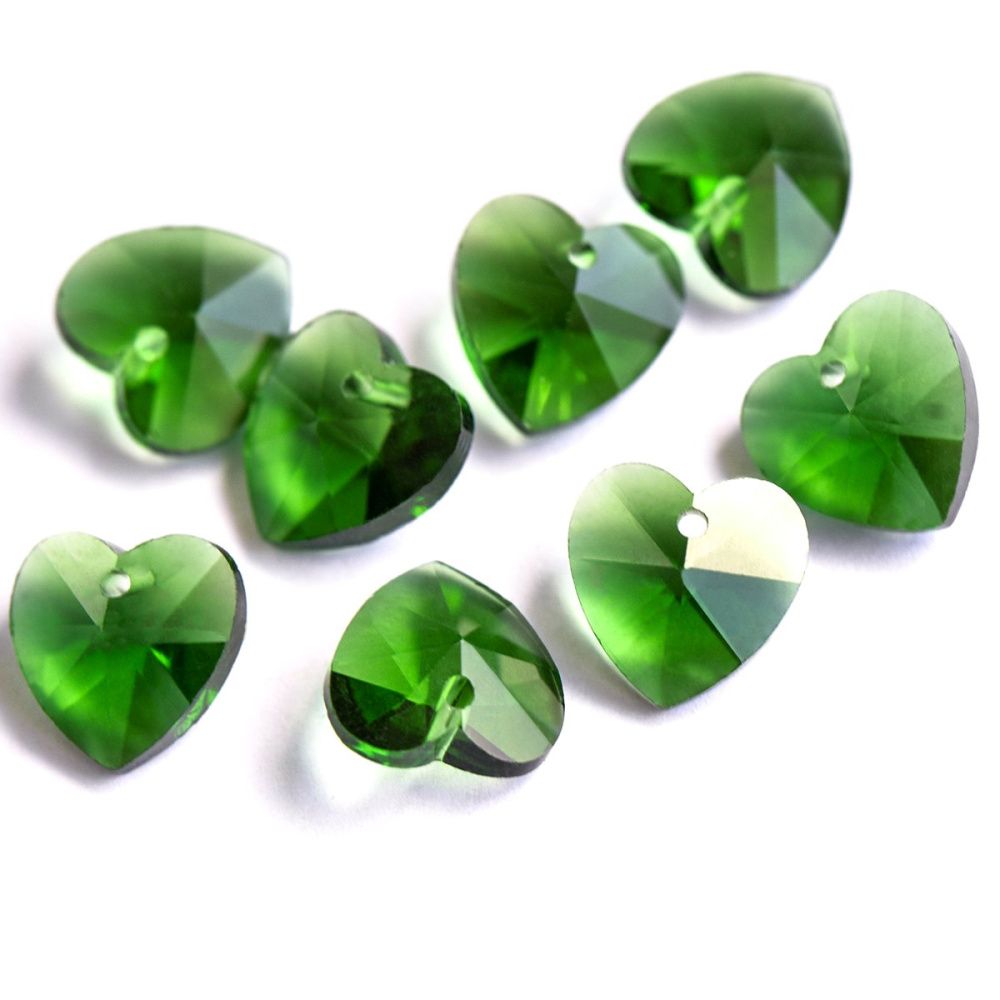 подвеска стеклянная "сердце", граненая, цвет зеленый, 14х14х8 мм