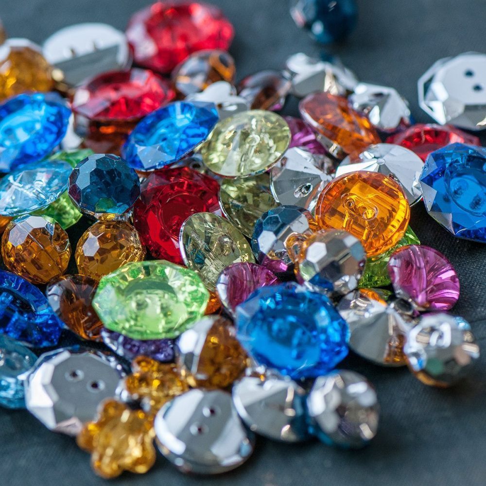 бусина-пуговица "грани", акрил, цветовой и размерный микс