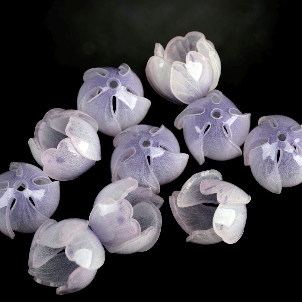 бусина, акрил "бутон", цвет белый/сиреневый, 14x16x16 мм