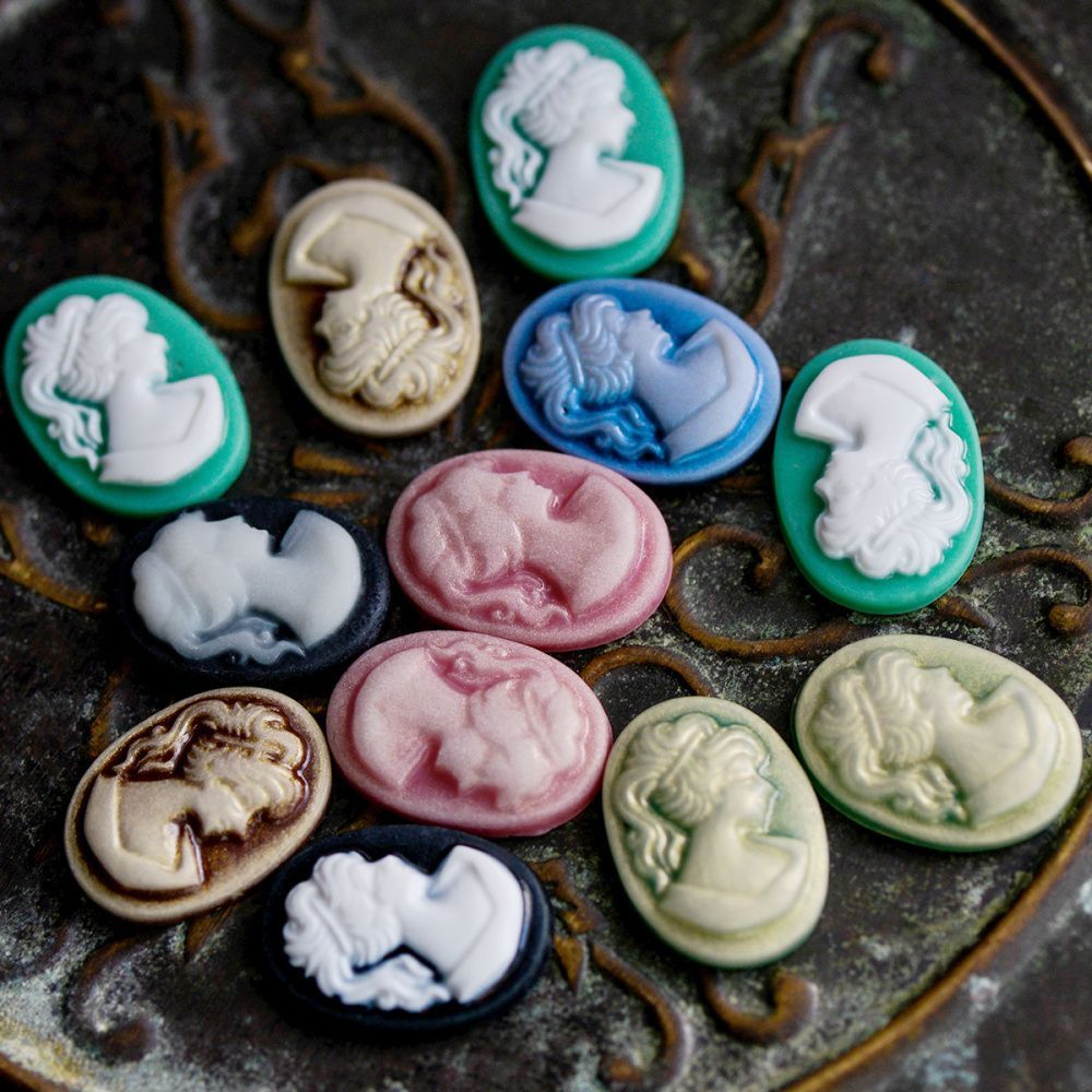 кабошон акриловый "камея", цветовой микс, 13х18 мм