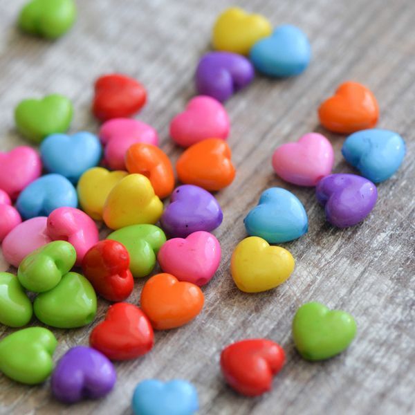 бусина, акрил "сердечко", цветовой микс, 10х11х6 мм