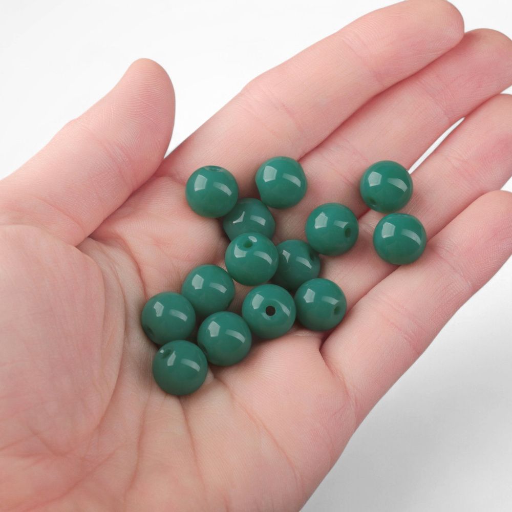 бусина, стекло 10, цвет св. малахитовый, 10 мм