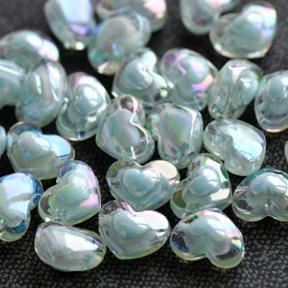бусина, акрил "сердце", цвет аквамариновый ав, 13x17x9.5мм