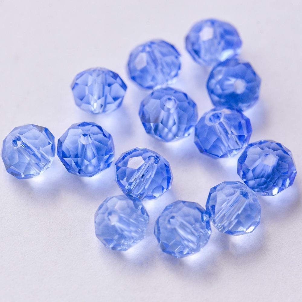 бусина, стекло абакус 8, граненая, цвет голубой, 8х6 мм