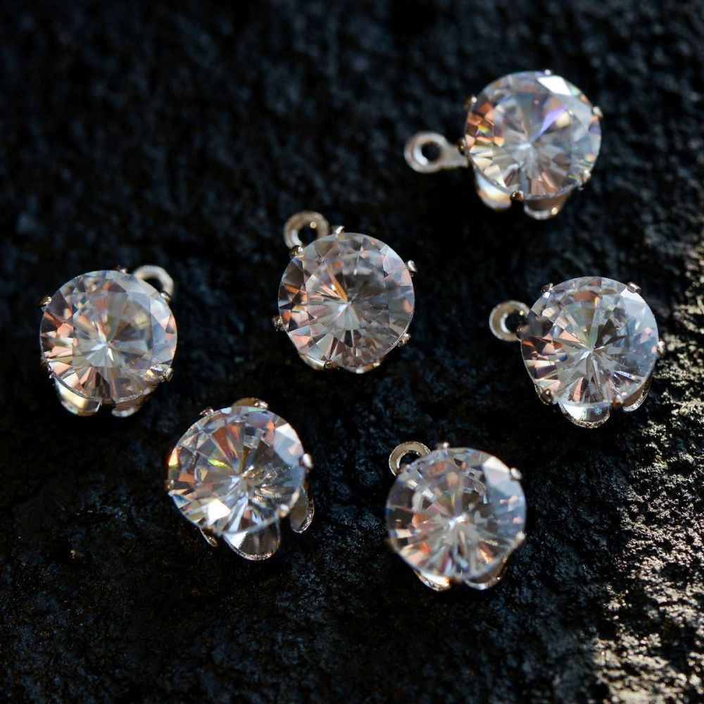 подвеска-страз, циркон прозрачный, цвет серебро, 10x9x6 мм