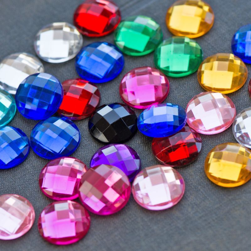 кабошон акриловый "грани", круглый, цветовой микс, 18х5 мм