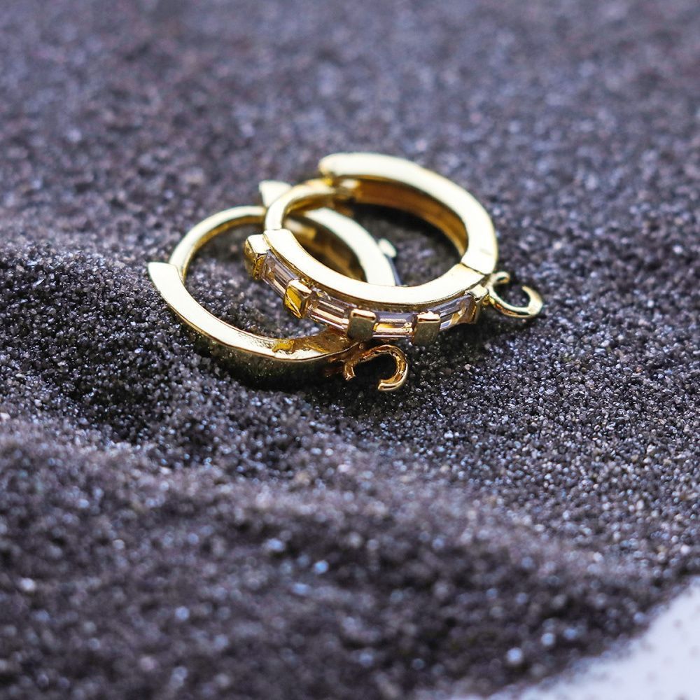 швензы "грид", с цирконием, позолоченные, 17x15x3 мм 