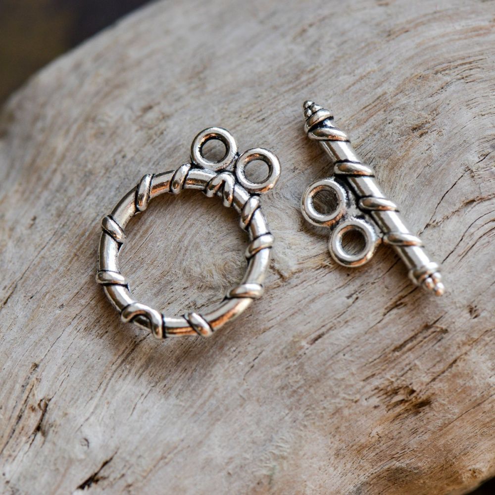 Замочки тоггл "спринг-дуо", цвет античное серебро, 18x15 мм