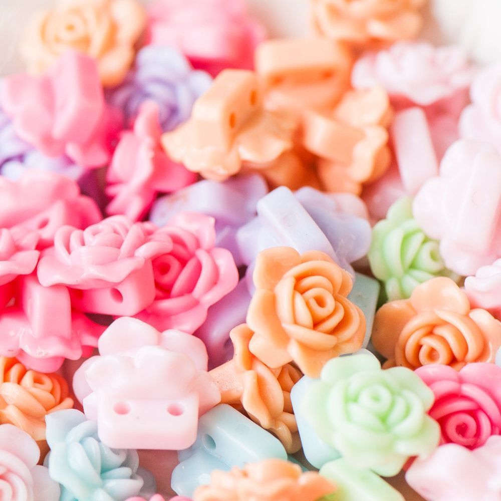 бусина, акрил "пастельная роза", цветовой микс, 19x12 мм