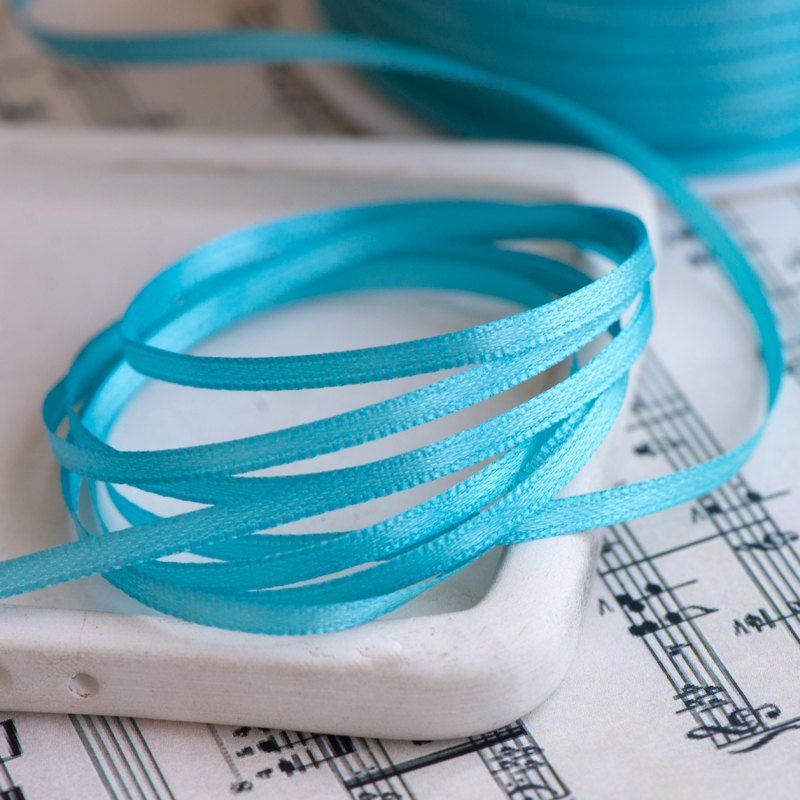 лента, атлас, цвет голубой теплый, ширина 3 мм ленты