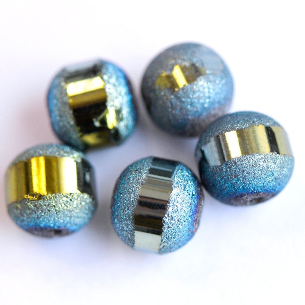 бусина, стекло 8, цвет бирюзовый металлик, 8 мм