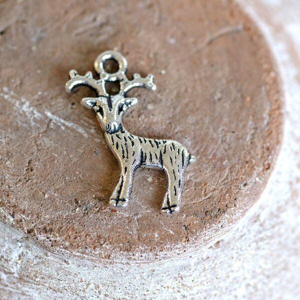 подвеска металлическая "олень", цвет античное серебро, 23.5x19x2.5 мм