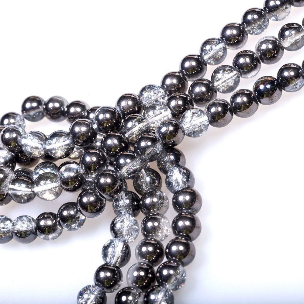 бусина, стекло "кракле", цвет прозрачный/гематитовый, 6 мм