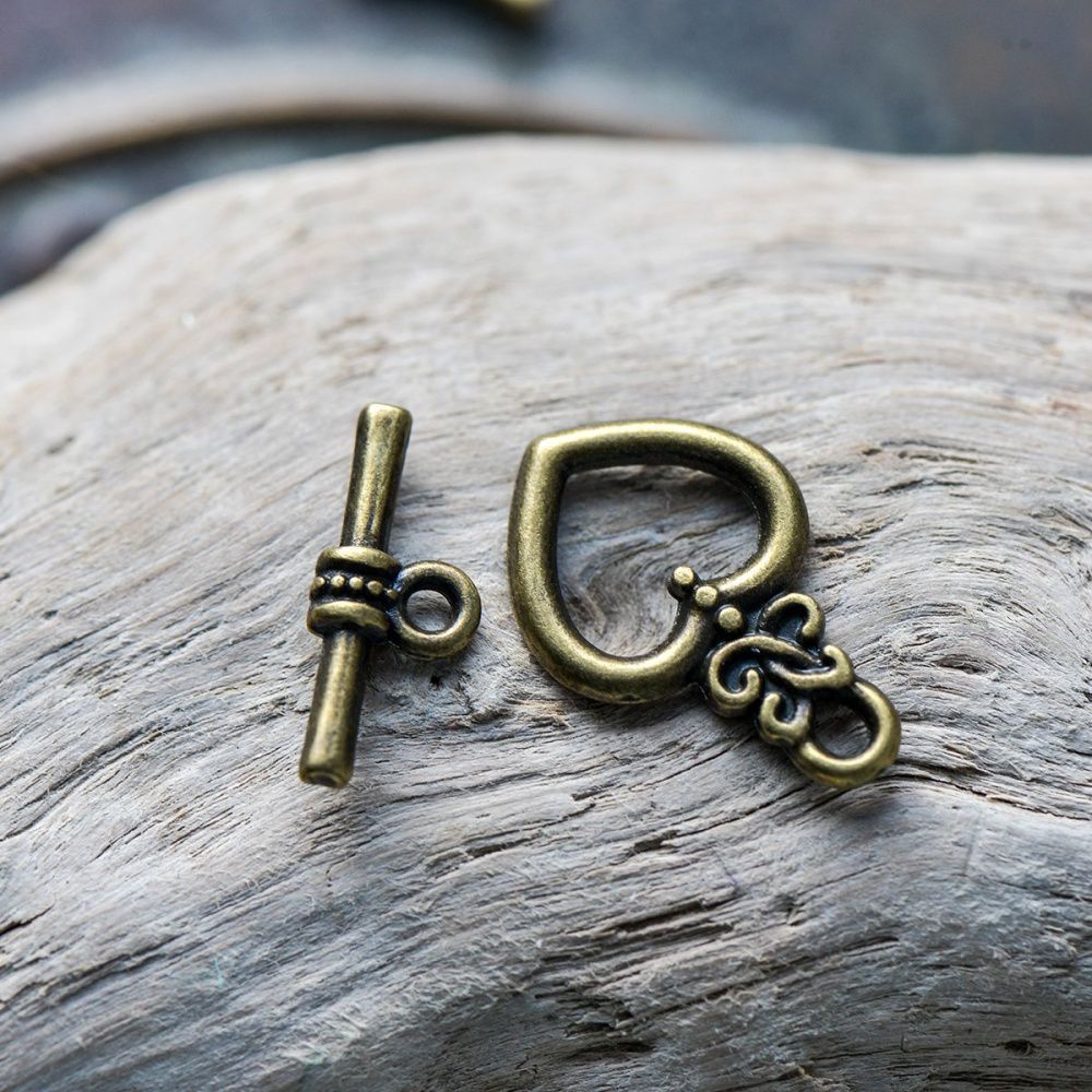Замочки тоггл "сердечко", цвет античная бронза, 21х13 мм