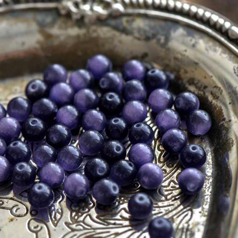 бусина "кошачий глаз", стекло, цвет фиолетовый, 8 мм