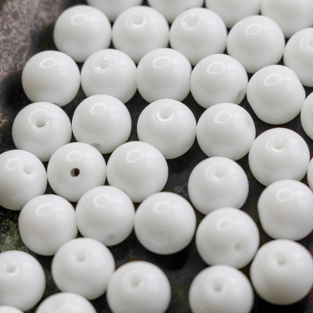 бусина, стекло 8, цвет белый, 8 мм