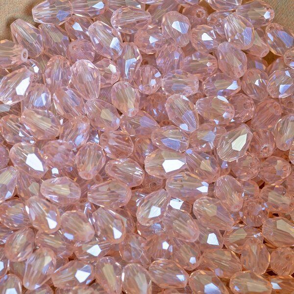 бусина "капля", граненая, стекло, цвет розовый радужный, 6х4 мм