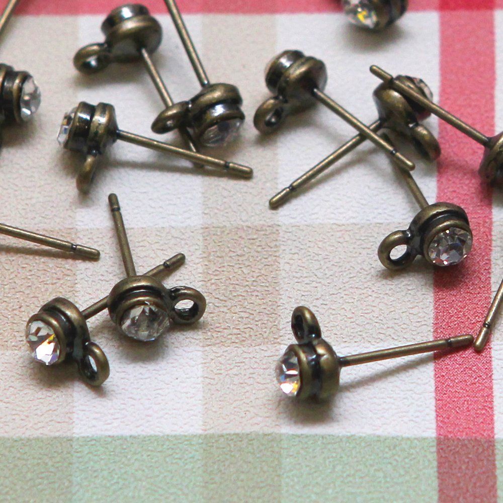 пуссеты "элегия", стразы, цвет античная бронза, 5х14 мм