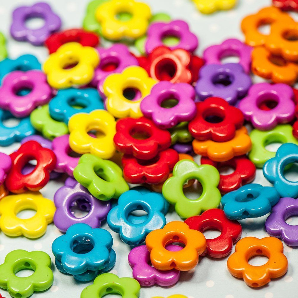 бусина, акрил "цветик", цветовой микс, 14x14x4 мм