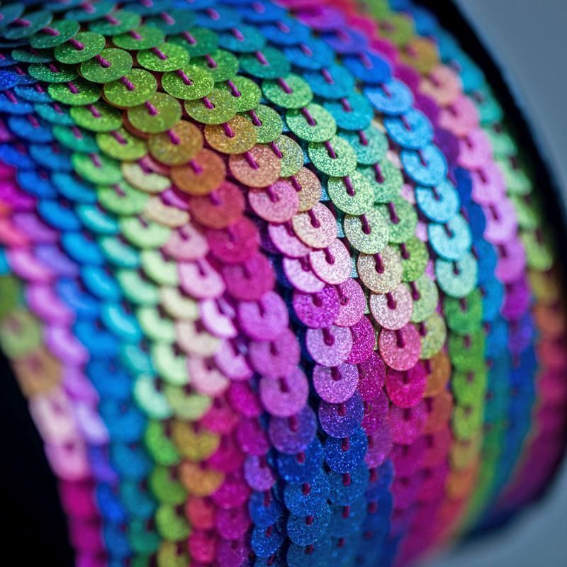 пайетки на нити, цвет пудровый глиттер радужный, диаметр 6 мм